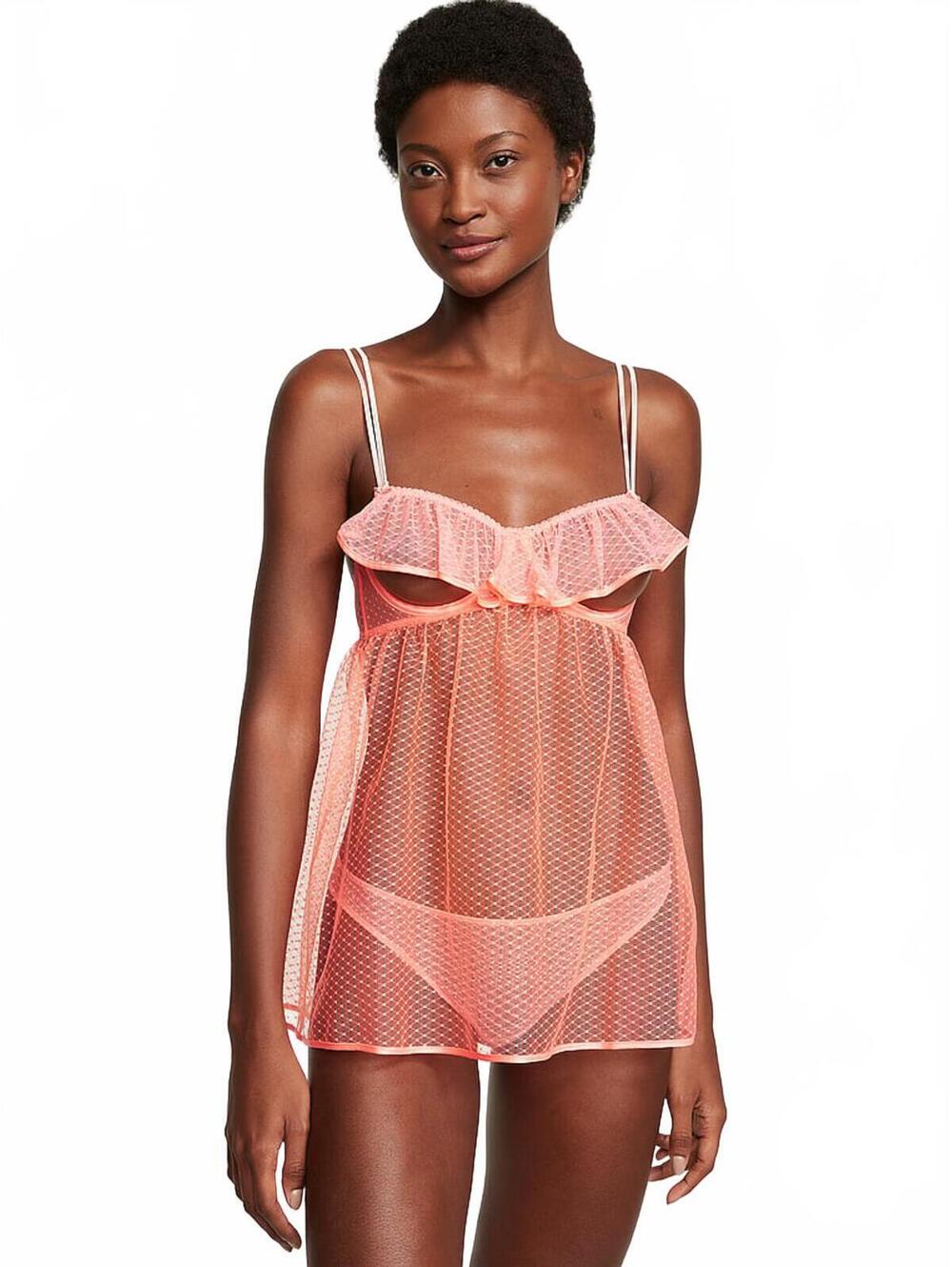 NWT Victoria's Secret Very Sexy Peekaboo Mesh Open-Cup Babydoll Top Size Large